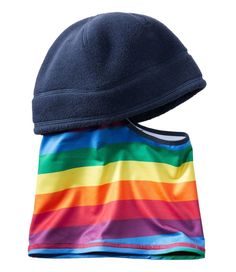 A cozy hat and gaiter combo that can change with the weather so your kids can stay outside longer. Wear the gaiter down for face and neck coverage, or tuck it into the hat. Slightly Fitted. Hat: 100% polyester. Gaiter: 88% recycled polyester, 12% spandex. Machine wash cold with like colors, tumble dry low. Gaiter is treated with HeiQ Pure antimicrobial finish for freshness. Imported. | Kids' Mountain Classic Fleece Hat And Gaiter Combo, Synthetic Fleece Multicolor Winter Balaclava For Outdoor Use, Fleece Hat, Cozy Hat, Kids Outerwear, Boys Accessories, Girl Pattern, Fitted Hat, Rainbow Stripes, Ll Bean