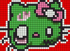 the pixel art is designed to look like an ugly green monster with pink cheeks and black eyes