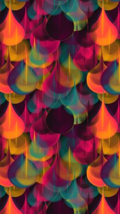 an abstract image of colorful umbrellas in different colors and sizes on a black background