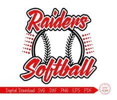 an image of a softball logo with the word's softball written in red and black