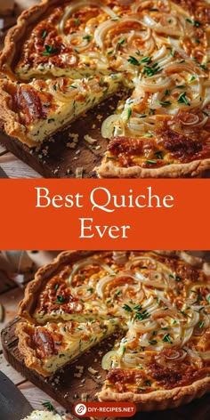 the best quiche ever is shown with one slice missing