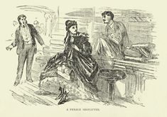 an old drawing of a man and woman sitting at a table talking to each other