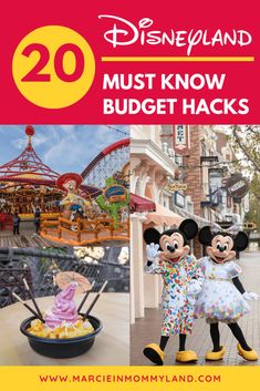 mickey and minnie mouses with text overlay reading 20 must know budget hacks