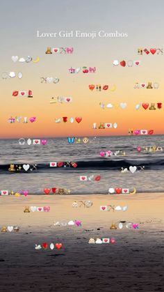 an image of love and emoji combos on the beach at sunset or dawn