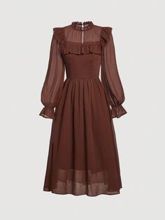 Dark Academia Wedding Guest Outfit, Coffee Brown Dress, Long Sleeve Sundress, Victorian Style Clothing, Outfit Ideas Modest, Chocolate Brown Dress, Reign Dresses, Bratz Inspired Outfits, Modest Dresses Casual