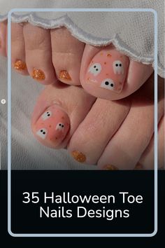 Get ready to step up your Halloween game with these terrifyingly fabulous toe nail designs! From creepy spiders to cute pumpkins, these ghoulishly festive ideas will have your toes looking frightfully fashionable. Don't miss out on this wickedly fun trend - start painting and get in the Halloween spirit today! Toe Nail Designs For Halloween, Ghost Pedicure Designs, Ghost Toenails, Spooky Toe Nail Designs, Halloween Pedicure Ideas Toes Toenails, Halloween Toenails, Halloween Toenails Simple, Halloween Pedicure Designs