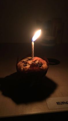 a candle that is sitting in a muffin