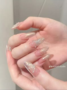 Nail Korea, Deco Nails, Office Nails, Bday Nails, Full Cover Nail Tips, Fake Nails Long, Aesthetic Nails, Nail Type