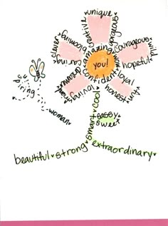 a card with words written on it and a flower in the middle, surrounded by butterflies