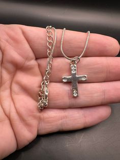 Unique vintage cross.  Great details!  Minor wear on finish. Elegant Metal Crucifix Cross Necklace, Spiritual Metal Cross Necklace, Vintage Cross Shaped Metal Jewelry, Metal Rhinestone Cross Pendant Necklace, Metal Cross Pendant Necklace With Rhinestones, Metal Cross Pendant Necklace, Vintage Cross-shaped Metal Jewelry, Vintage Metal Crucifix Cross Necklace, Sterling Silver Cross Jewelry With Rhinestones