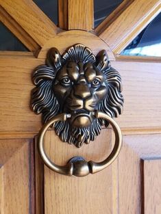 a door handle with a lion head on it