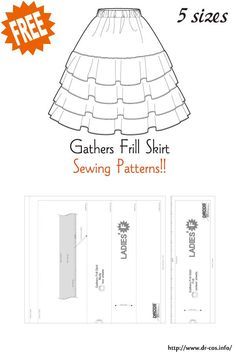 the gathered skirt sewing pattern is shown in three different sizes and has an attached waistline