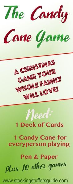 the candy cane game for christmas is shown in red, green and white colors with text