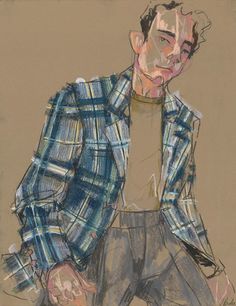 a drawing of a man wearing a plaid jacket