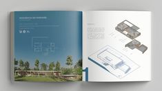 an open brochure showing the layout of a house and its surrounding landscaping area