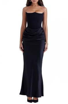 HOUSE OF CB Persephone Strapless Satin Corset Cocktail Dress | Nordstrom Corset Dress Formal, Corset Cocktail Dress, Black Wedding Guest Dresses, Modern Bridesmaid Dresses, Cocktail Dress Nordstrom, Satin Corset Dress, Strapless Cocktail Dress, House Of Cb Dresses, Satin Corset