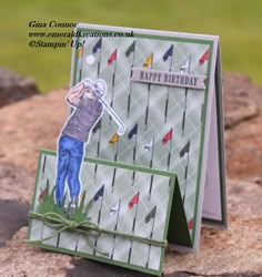 a birthday card with an image of a man playing golf