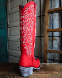 PRODUCT DETAILS Genuine leather 15" shaft Round pointed toe Red with embroidered details Western heel Leather outsole Leather lining Cushioned footbed Zipper on shaft with pull tab detail 2" heel height Red Cowboy Boots, Red Boots, Embroidered Details, Western Outfits, Cowgirl Boots, Work Shoes, Pull Tab, Western Wear, Fun Stuff