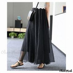 Olivia Mark - Silky Satin Maxi Skirt with Gold Thread Chiffon Ruffles - Elegant Dancing Skirt Camel Skirts, Skirt Tutu, Satin Maxi Skirt, Tulle Midi Skirt, Layered Tulle Skirt, Princess Skirt, Fitted Maxi Dress, Black And White Skirt, Layered Fashion