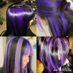 Lavender Skunk Stripe Hair, Colored Skunk Stripe Hair, Purple Chunky Highlights, Monster High Hair, Split Dyed Hair