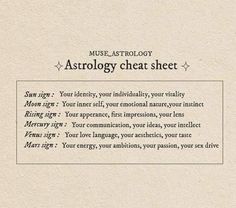 an astrology sheet with the zodiac sign as well as some other words on it