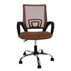 an office chair with wheels and a brown mesh seat cover on the back of it