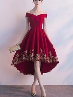 Red High Low Party Dress with Gold Applique, Stylish Formal Dress, Cut – BeautyDressy Fitted Red Dress For Banquet, Red Fitted Dress For Banquet, Red Knee-length Evening Dress For Prom Season, Red Knee-length Evening Dress For Prom, Red Knee-length Prom Dress, Red Mini Dress For Banquet, Red Stretch Evening Dress For Prom, Fitted Red Dress For Holiday, Fitted Holiday Dress For Banquet