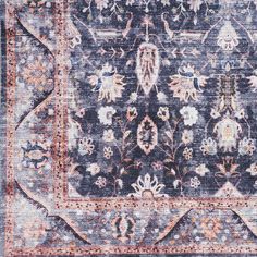 Inspired by the timeless appeal of yesteryear, this washable rug from the Grand Washables collection brings vintage style to your entryway, kitchen, hallway, living room or bedroom decor. Elegant Persian floral patterns are printed onto the richly toned blue and burgundy ground, with an artfully faded finish that adds an antique effect. This flatwoven rug doesn't shed and cleans up easily in the washing machine thanks to its low-profile construction and non-slip backgreat for busy households wit Navy Persian Rug, Nourison Rugs, Classic Color Palette, Target Rug, Artisan Rugs, Flat Woven Rug, Washable Rug, Ivory Rug, Nebraska Furniture Mart