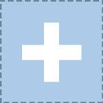 a white cross on a light blue background with black and white squares in the middle