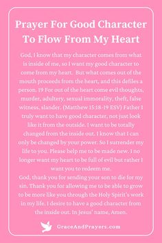 prayer for god character to flow from my heart with pink background and white text overlay