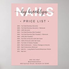 A modern design for your nail art business. Matching business supplies available in our store. Promoting Nail Business, Beginner Nail Tech Price List, Nail Tech Price List Template, Nail Tech Price List, Nail Tips Designs, Nail Salon Price List, Nail Art Business, Beginner Nails, Diy Press On Nails