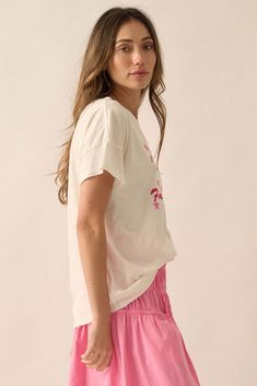 Garment washed graphic t-shirt, Vintage-style "Socially Awkward & Struggling Financially!!" text print. Round neckline. Short sleeves. Drop shoulder. Curved hem. Relaxed fit. 100% Cotton. Imported top designed and printed in LA. Model wears size S. Pink Washed Graphic Tee T-shirt, Pink Washed Graphic Tee, White Washed Graphic Tee, Trendy Washed White Tops, Trendy White Washed Tops, White Washed T-shirt For Summer, White Washed Short Sleeve Tops, White Washed Short Sleeve Top, Summer White Washed T-shirt