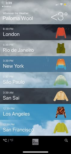 an iphone screen showing the different styles of clothing on display, including sweaters and jackets