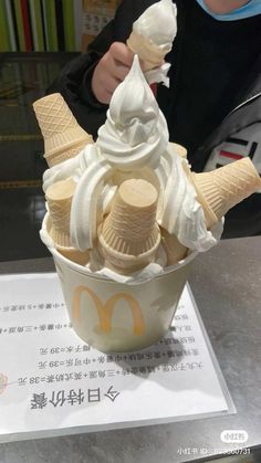 an ice cream sundae is sitting on a table