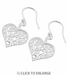 Sterling Silver Curly Heart Hook Earrings Heart Fish, Elephant Earrings Studs, Filigree Heart, Silver Gift Box, Knot Studs, Heart Dangle Earrings, Fish Hook Earrings, Jewelry Tree