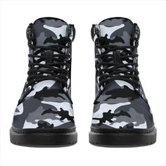 Camo Boots For Women Military Boots All Season Vegan Boots For Men, All-Weather Boots Gift For Women Camouflage Boots For Men Christmas Gift. If you want to receive it faster choose to EXPRESS Shipping at checkout: only 2 -4 working days shipping time Premium custom printed boots made from comfortable PU leather. 100% VEGAN 100% UNIQUE DESIGNS 100% PREMIUM MATERIALS DETAILS: Add style and performance to your footwear collection with a pair of custom printed all-season boots! Features a vibrant d Winter Military Leather Boots, Military Boots With Reinforced Toe In Black, Mens Military Boots, Black Leather Military Boots, Camo Boots, All Weather Boots, Vegan Leather Boots, Weather Boots, Vegan Boots