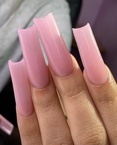 Pink Nails Long Square, Long Nude Acrylic Nails, Milk Pink Nails, Cheer Nails, Nude Acrylic Nails, Nails Classic, Spring Acrylic Nails, Duck Nails, White Acrylic Nails