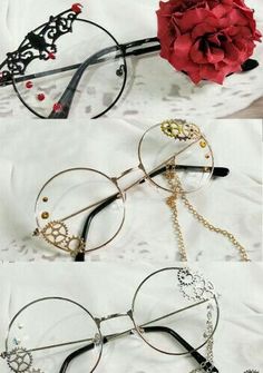 Gothic Glasses, Glasses Outfit, قلادات متدلية, Mode Steampunk, Rings Solitaire, Solitaire Rings