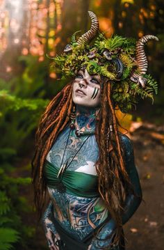 Dryad Costume, Druid Costume, Morgin Riley, Steampunk Witch, Fae Aesthetic, Spirit Costume, Fairy Cosplay, Forest Elf, Witch Makeup