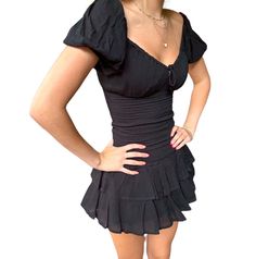 Black Preppy, Smocked Mini Dress, Black Media, Mini Black Dress, Cali