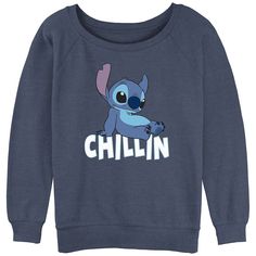 Say "aloha" to a fun new look with this Disney's Lilo & Stitch Juniors' Chillin' Stitch Slouchy Terry Graphic Pullover. © Disney FEATURES Long sleeves CrewneckFABRIC & CARE Polyester, cotton Machine wash Imported Size: X Large. Color: Blue Heather. Gender: female. Age Group: adult. Experiment 626, Graphic Pullover, Lilo Stitch, Disney Lilo, Lilo And Stitch, Fabric Care, Gender Female, Blue Grey, New Look