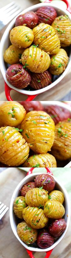 two bowls filled with different types of potatoes