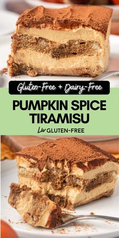 pumpkin spice tirami cake with text overlay