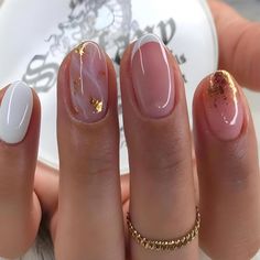 Amazon.com: French Tip Press on Nails Short Round Head Almond Fake Nails with Gold Foil Design Full Cover Glue on Nails Pink Acrylic False Nails Glossy Stick on Nails for Women Girls DIY Nail Decorations : Beauty & Personal Care Your Heart, 3d Type, Milky Nails, White Nail, Nail Styles, Nail Forms, Stick On Nails