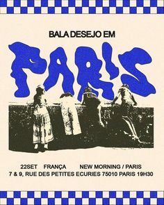 an advertisement for paris featuring two women in white dresses and blue letters on the front