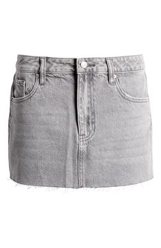 Nonstretch denim gives a hint of structure to this low-rise miniskirt. 12" center front length (size 29) Zip fly with button closure Five-pocket style Unlined 100% cotton Machine wash, tumble dry Imported Pacsun, Light Gray, Low Rise, Fitness Fashion, Light Grey, Cute Outfits, Mini Skirts, Nordstrom, Silver