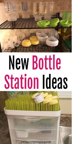 two pictures with the words new bottle station ideas in front of them and an image of plastic