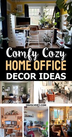 a collage of photos with the words comfy cozy home office decor ideas