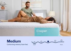 a man laying on top of a casper mattress