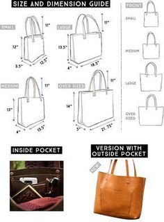 an instruction guide for how to make a leather handbag with the inside pocket and outside pocket